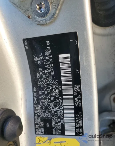 2004 Toyota Highlander from USA, damaged, VIN JTEEP21A840026836